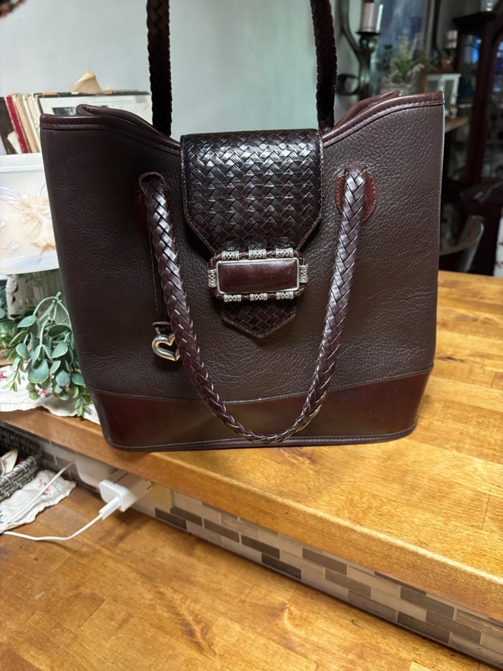 Brighton Braided Leather Tote - Dark Brown